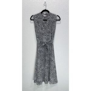 NANETTE LEPORE Black/White Sleeveless Leopard Print Knee Length Shirt Dress Sz 8